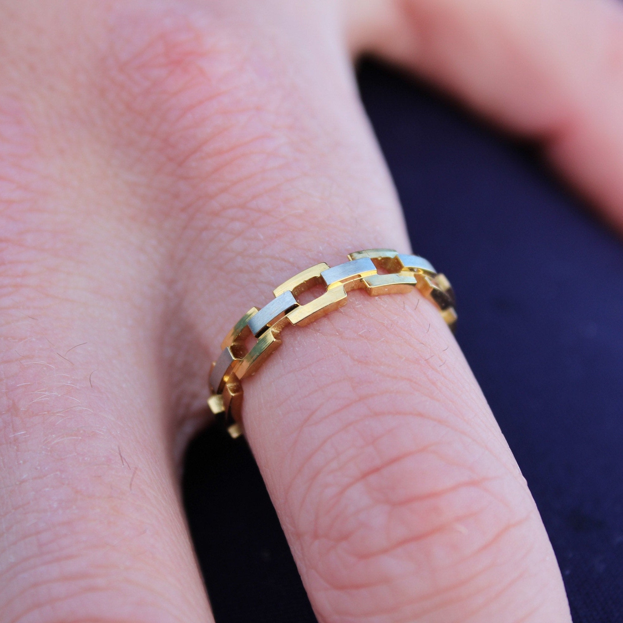 Mens Ring Chain Styled Ring Gold & Silver Mens Silver Ring Etsy