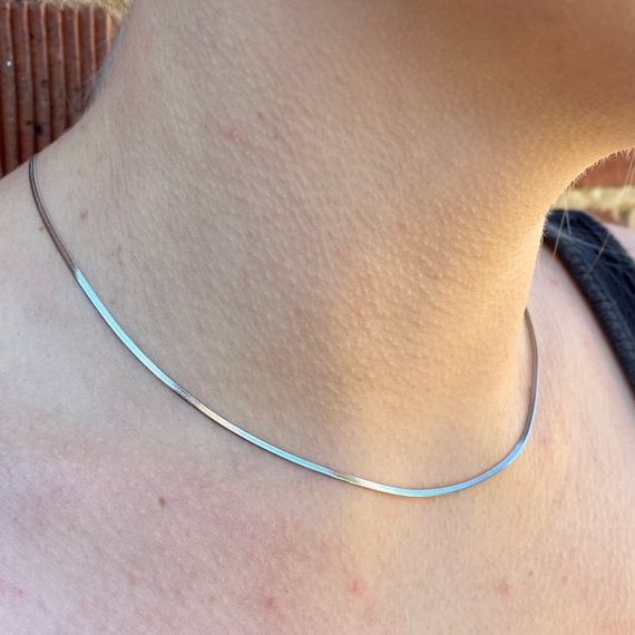 Silver Snake Chain Necklace 2mm Flat Necklace Silver Snake Chain Short Silver Chain Silver Herringbone Chain Thin Silver Chain Etsy