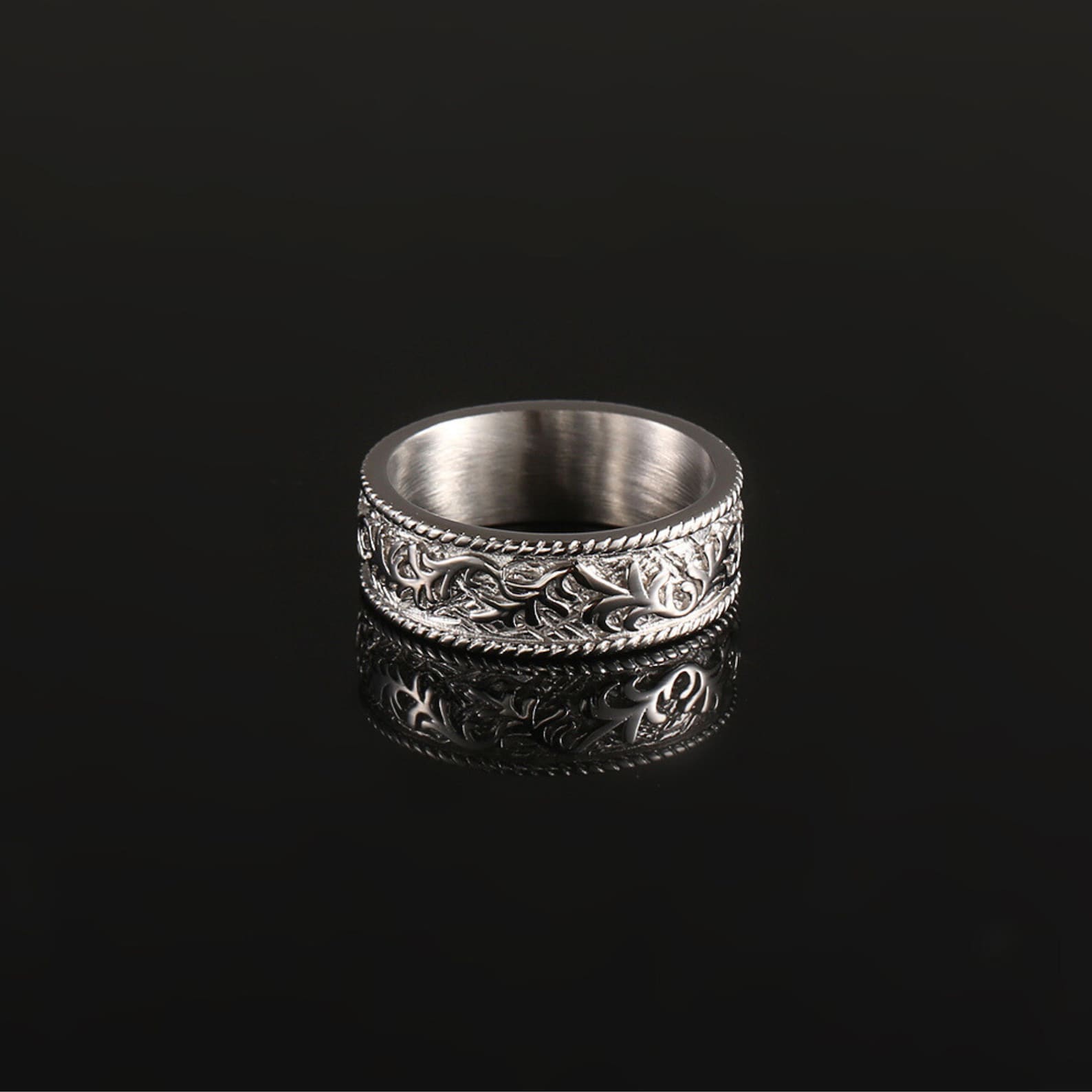 Mens Ring, Vintage Patterned Silver Band Ring - Silver Ring - Mens ...