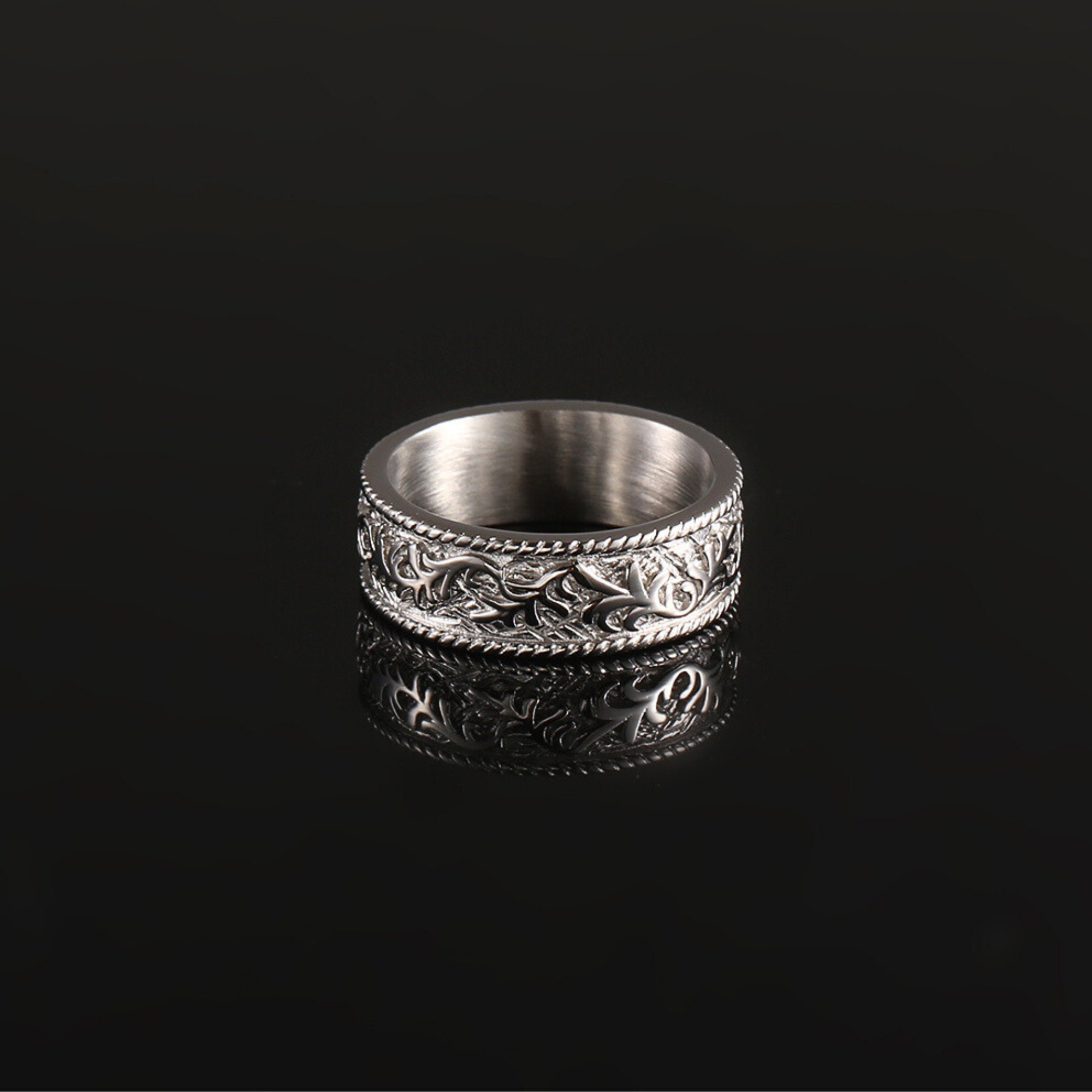 Silver Ring Patterned Mens Ring, Vintage Patterned Silver Band Ring - Silver Ring - Mens ...