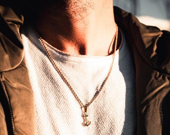 Small Anchor Pendant - 18K Gold Anchor Necklace for Men