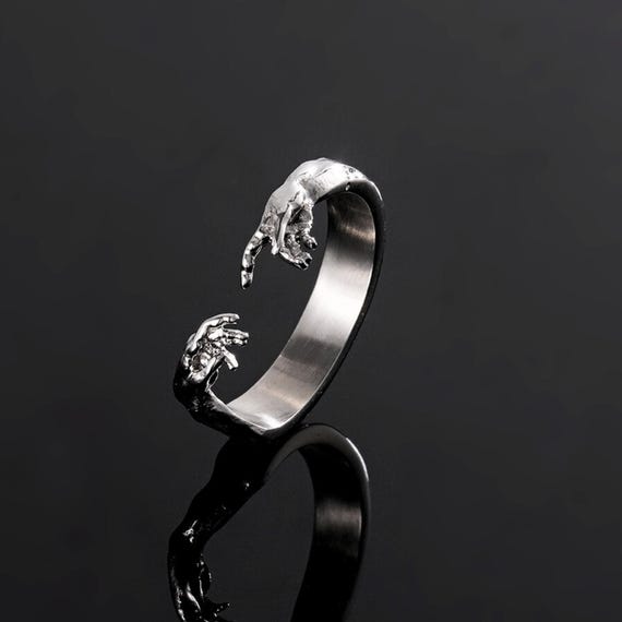 Mens Ring - Hand Of God Ring For Men - Creation Of Adam Silver Ring - Silver Band Ring- Mens Rings Gold / Silver - Hand Ring Steel Band Ring