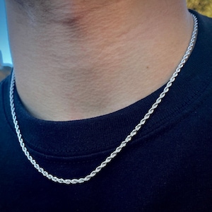 Silver Rope Chain Necklace 2.5mm Mens Chain Silver Link Chain, Stainless Steel Silver Chains for Men - By Twistedpendant