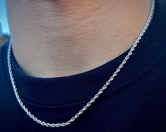 Silver Rope Chain Necklace 2.5mm Mens Chain Silver Link Chain, Stainless Steel Silver Chains for Men - By Twistedpendant