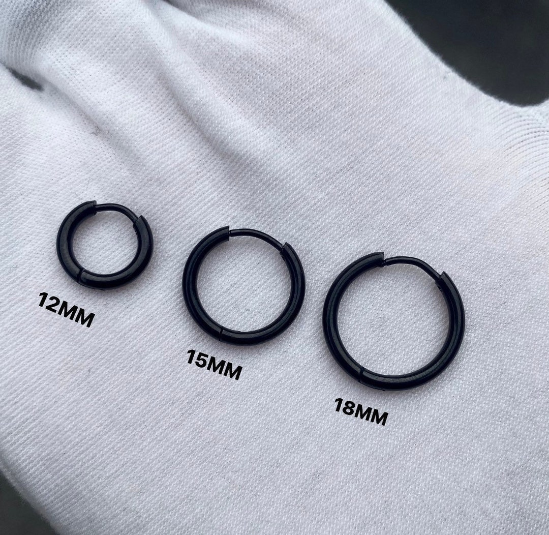 Men's Black Huggie Hoop Earrings - XS And M Sizes, Sleek Steel California Style