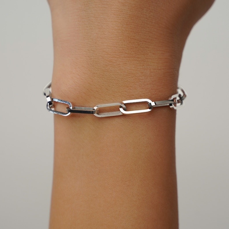 Bracciale a catena in argento con graffetta, delicati braccialetti in argento per donne Bracciale a catena da donna Catena in argento a maglie grandi Braccialetti minimalisti Argento