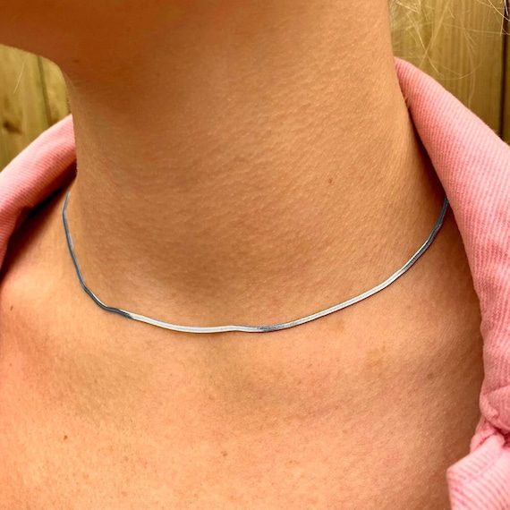 Thin Silver Chain, Silver 2mm Flat Snake Chain Necklace for Women, Silver  Herringbone Chain, Layer Necklace Silver Chain Womens Jewellery 