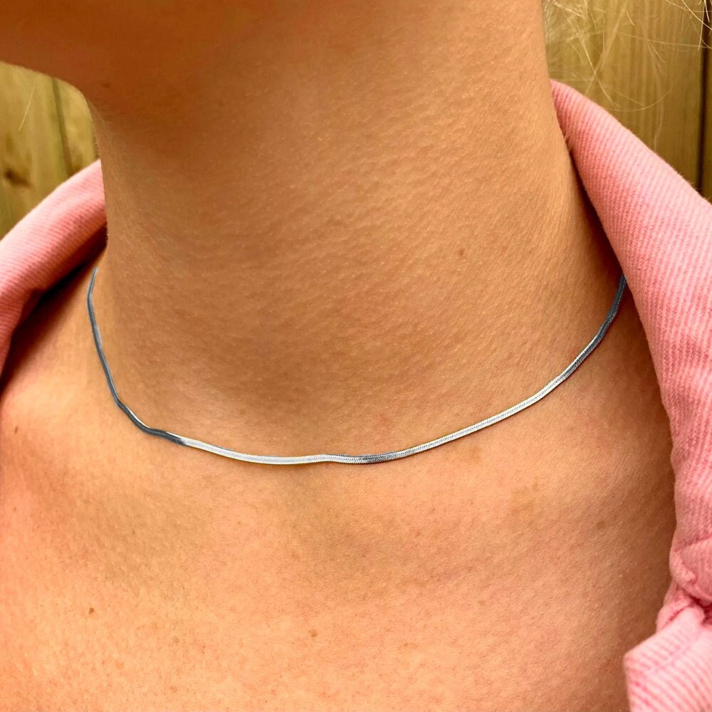 Silver Snake Chain Necklace, Silver Herringbone Chain, Thick Silver Chain,  5mm Snake Necklace, Short Silver Chain, Layering Necklace Women -  UK