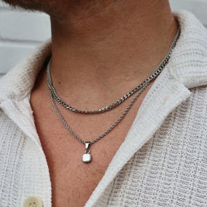 Silver Pearl Pendant Necklace For Men - Mens Necklace - Silver Gemstone Chain Pendant - Mens Jewelry - Silver Necklace Men By Twistedpendant
