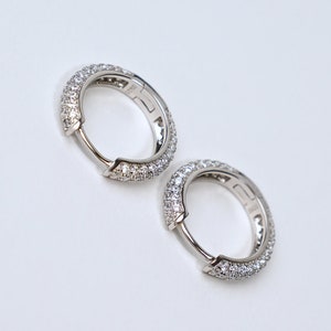 CZ Silver Hoop Earrings, Sterling Silver Hoops, 15mm Diamond Hoop Earring, Chunky Silver Hoops, Diamond Paved Hoop Earrings - Gifts For Her