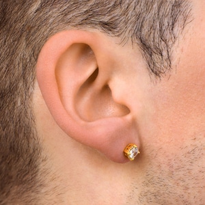 Orecchini in oro 18 carati con diamanti, orecchini in oro da uomo, orecchini a bottone da uomo, orecchini a bottone quadrati con zirconi cubici taglio principessa in oro - Gioielli da uomo