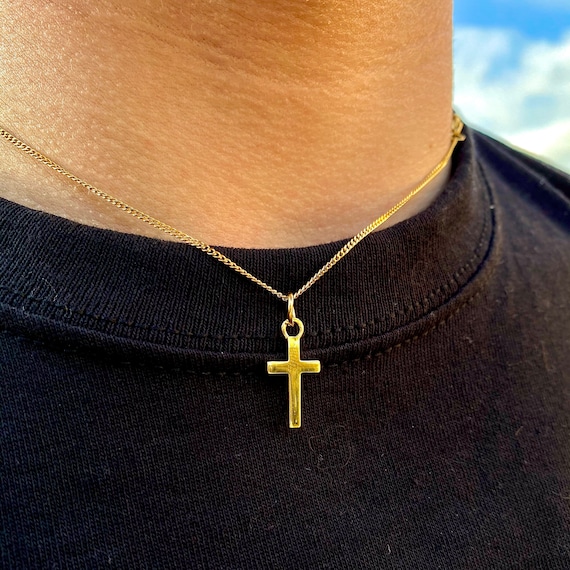 14K Gold Cross Necklace Men Sterling Silver Cross Pendants for Men Mens  Necklace Chain Cross Pendant Mens Jewelry by Twistedpendant 