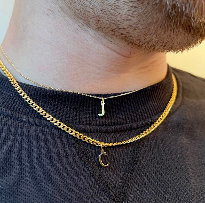 Silver Initial Necklace Mens Rope Chain Necklace With Etsy