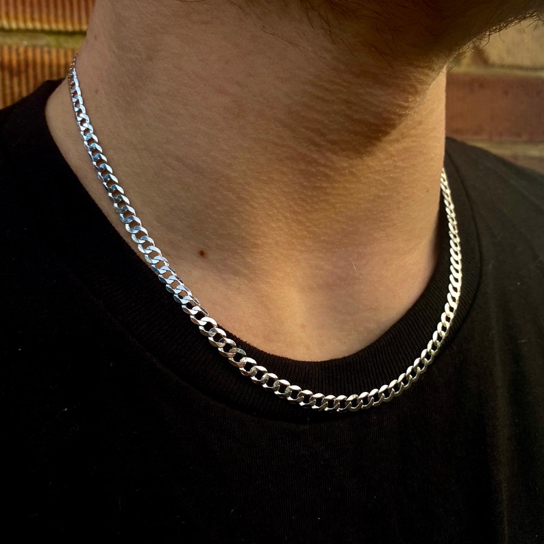 925 Sterling Silver Cuban Chain Necklace 5MM Silver Mens | Etsy