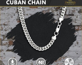 Heavy 316L Stainless Steel Curb Cuban Chain Necklace For Men – Silver, Never Fade, 8-42 Inch