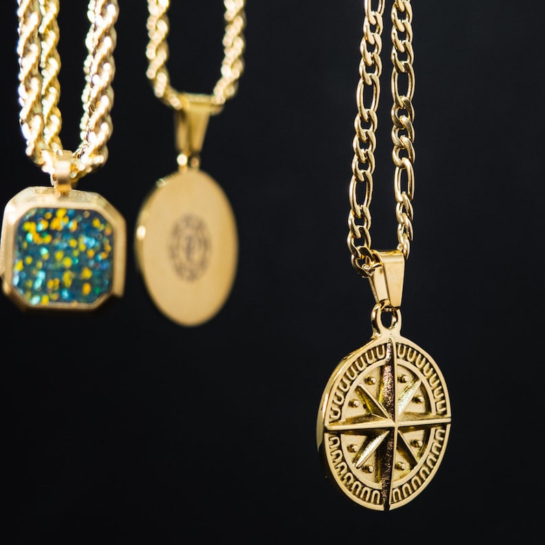 Gold Compass Mens Necklace 18K Gold Pendant Necklace for Men Etsy UK