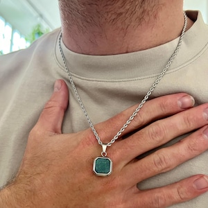 Opalhalsband - Silveropalhängehalsband för män - Opalhalsband - Herr Opalhalsband - Litet silverhänge med ädelstenar Herrsmycken