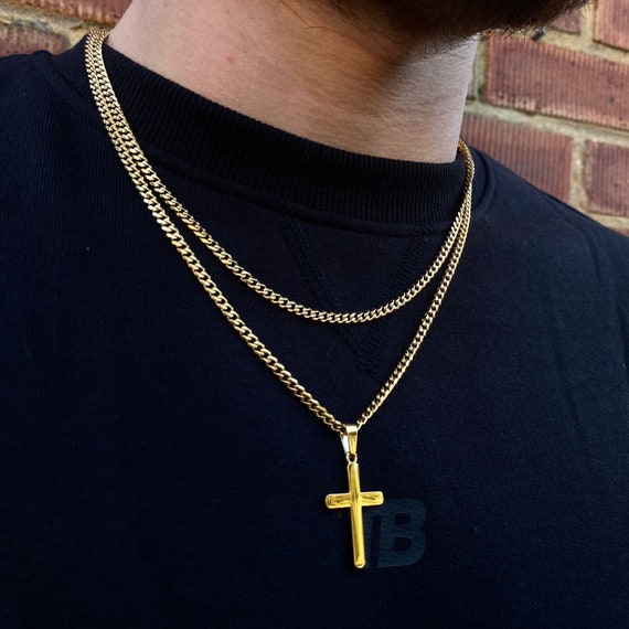 Croce crocifisso, collana da uomo placcata in oro 18 carati, collana con  pendente in oro 18