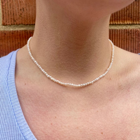 White Smallest Round Pearl Necklace