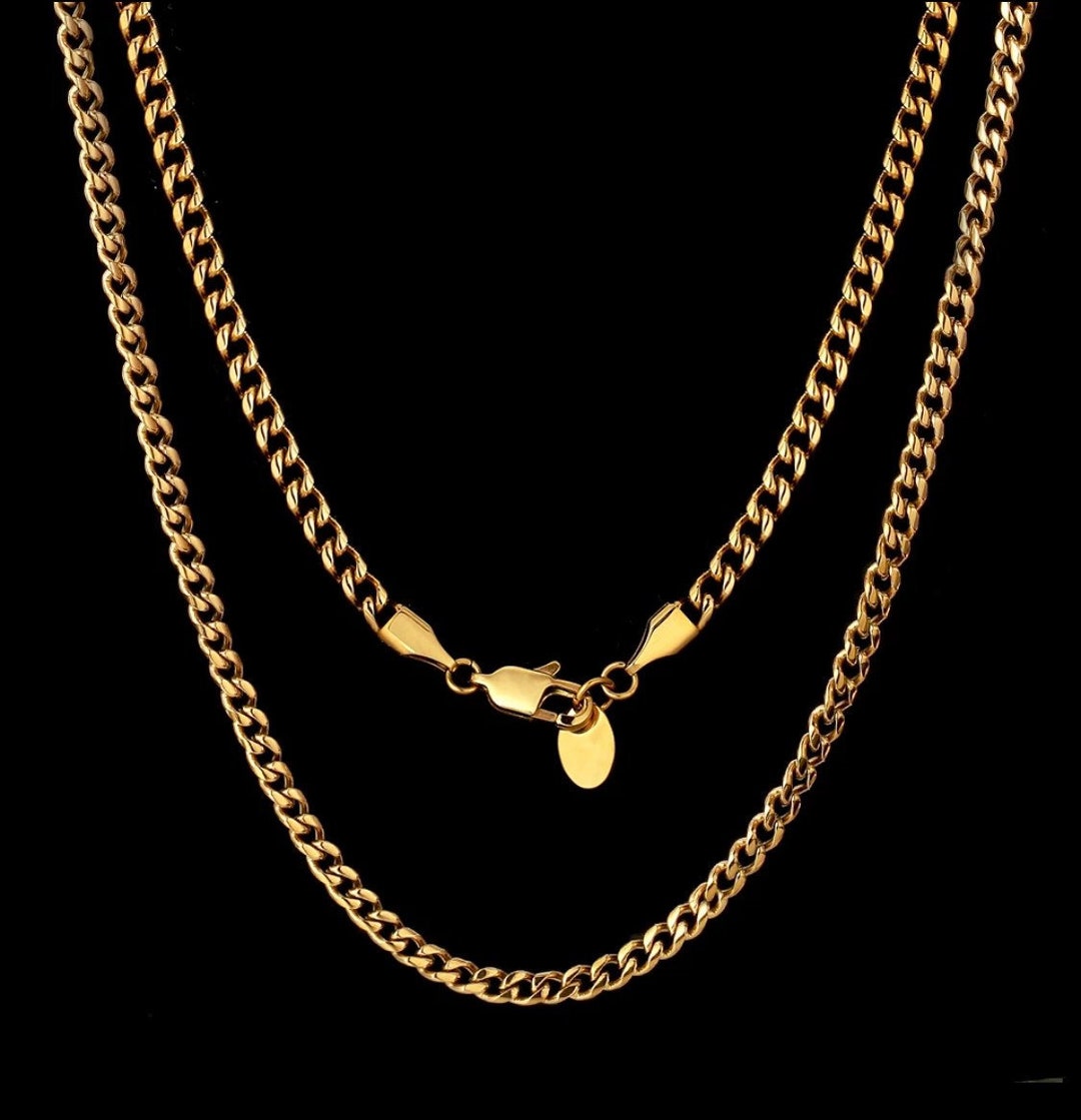18k Gold Mens Necklace Chain 4mm Gold Cuban Link Chain for - Etsy