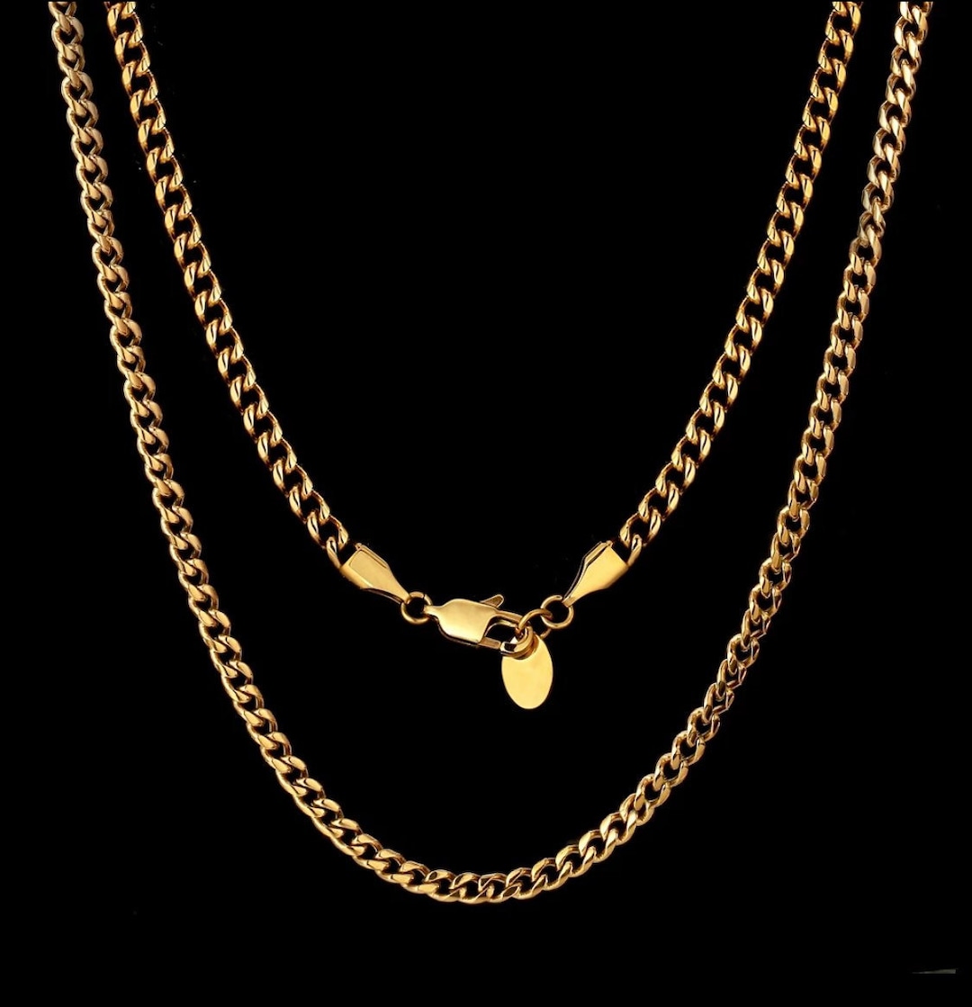 18k Gold Mens Necklace Chain, 4mm Gold Cuban Link Chain for Men Mens