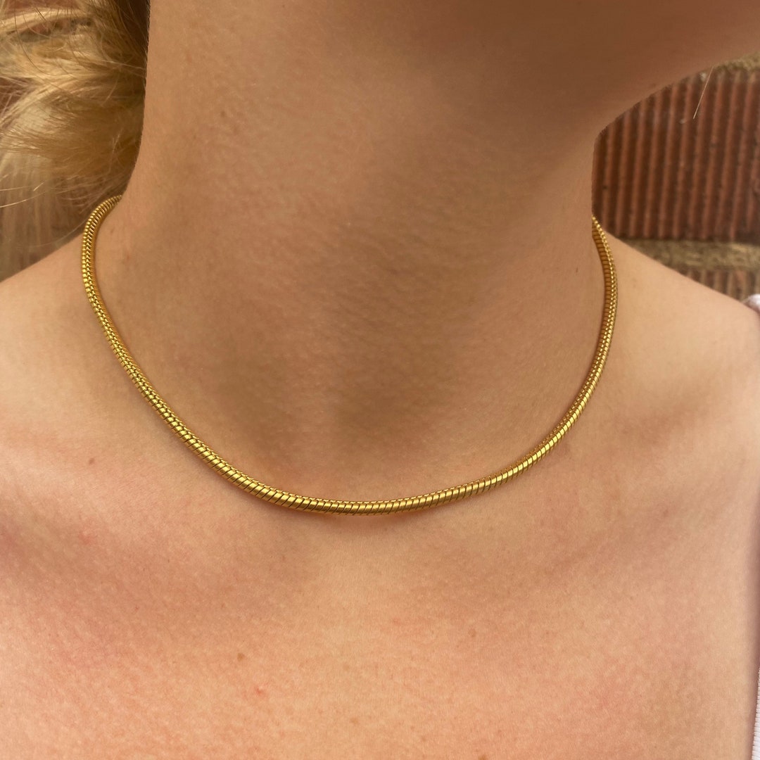 Gold Snake Chain Necklace - 3mm Gold Chain - Round Gold Necklace Short ...