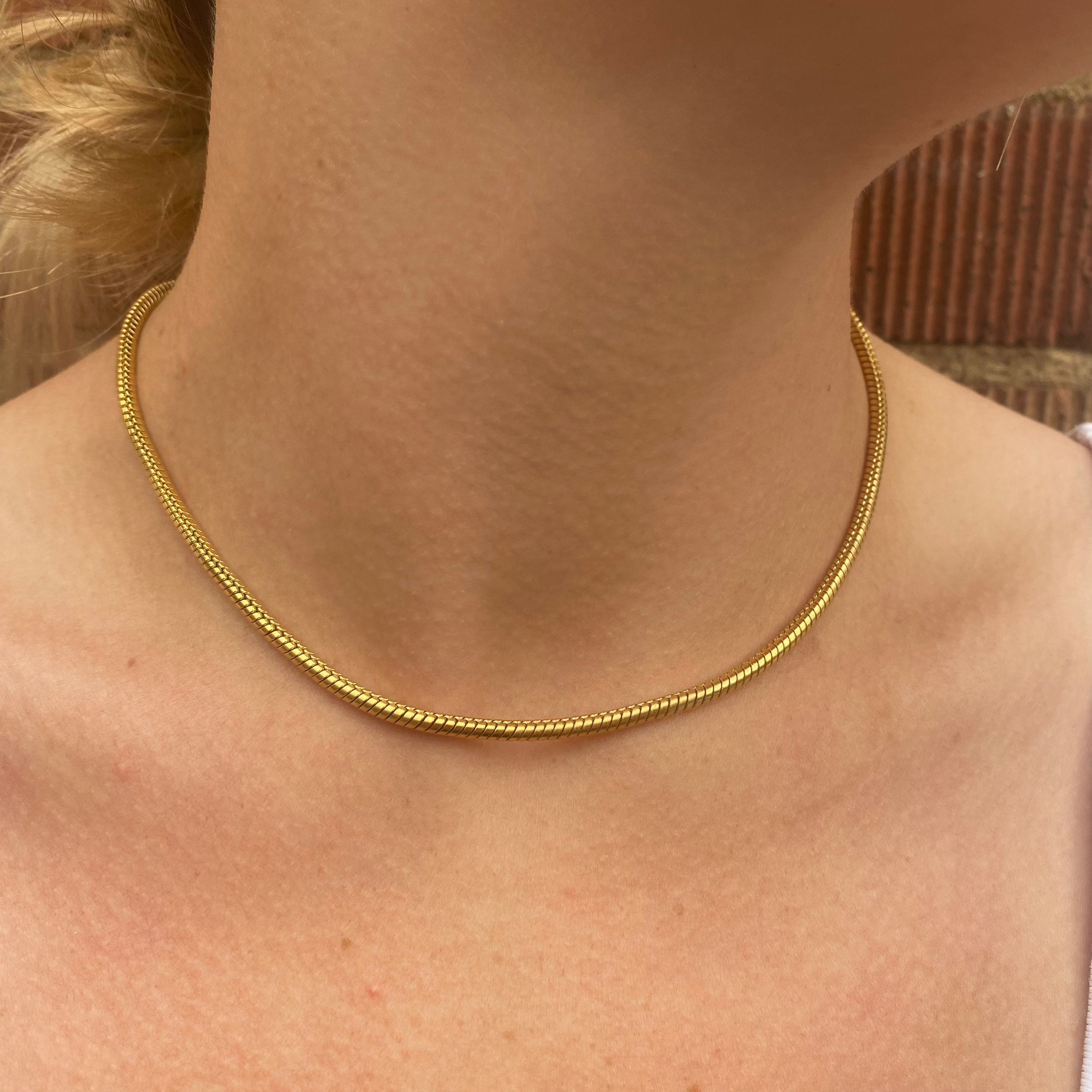 Gold Snake Chain Necklace 3mm Gold Chain Round Gold Necklace Short Gold  Chain Thick 18K Gold / Silver Snake Chain by Twistedpendant 