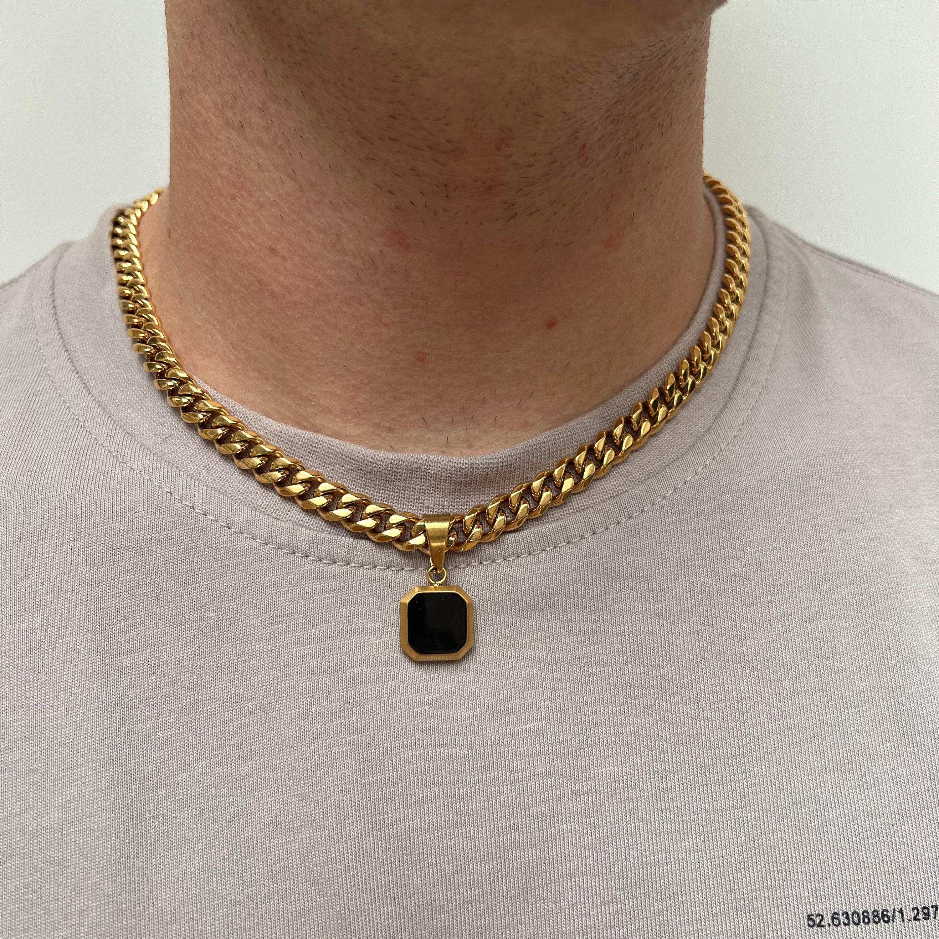 ジェジュン　ネックレス　ペンダント メンズネックレス、18Kゴールドスクエアジェムストーンペンダント