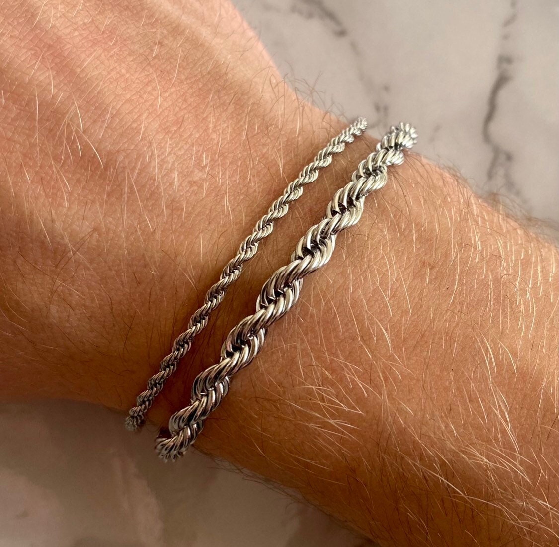 Men's Silver Braided Chain Bracelet XXL (20cm / 7.9”)