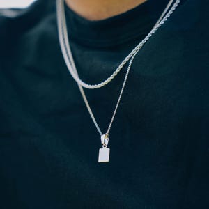 Mens Necklace - 925 Silver Bar Pendant Necklace For Men - Silver Chain With Pendant - Minimal Pendant Men - Mens Silver Charm - Mens Jewelry