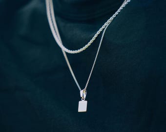 Collar para hombre - Collar con colgante de barra de plata 925 para hombre - Cadena de plata con colgante - Colgante minimalista para hombre - Dije de plata para hombre - Joyería para hombre