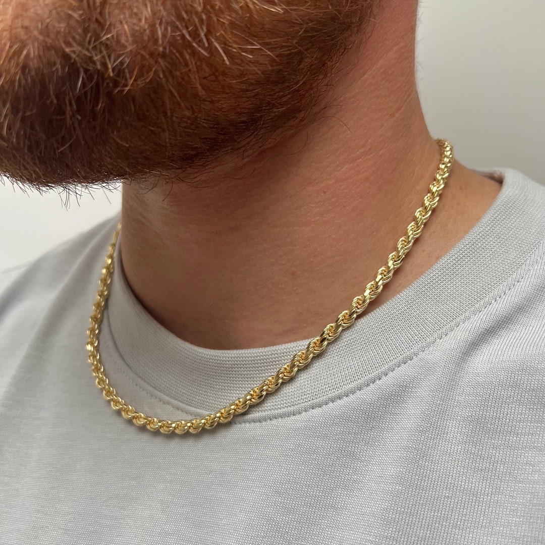 Thick 23K Gold Chain - Gold Plated Rope Link Chain - Mens