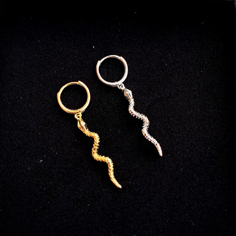 925 Sterling Silver Snake Earrings Snake Hoop Earrings, 18k Gold Snake Earrings, Women's Silver Snake Charm Earrings, Gold Snake Hoops image 7