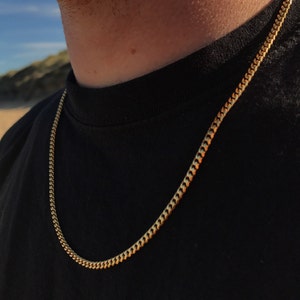 18k Gold Chain Necklace Chain Mens Gold Cuban Curb 3mm Gold plated Mens Stainless Steel Chain - By Twistedpendant