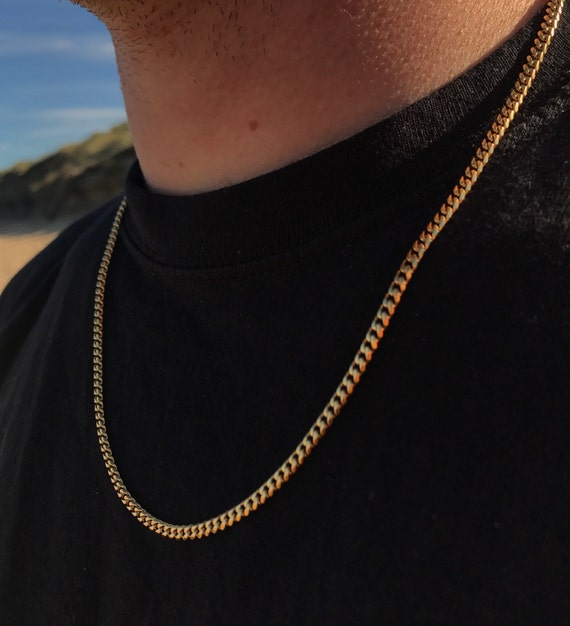 18k Gold Thin Mens Necklace Chain Gold Chain Necklace Thin Gold Chain Mens  Gold Necklace Chain Gold Chain Men by Twistedpendant UK 