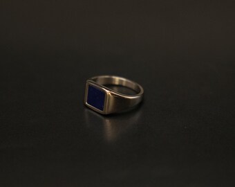 Mens Ring - Lapis Signet Ring Gold Pinky Ring - Mens Blue Lapis