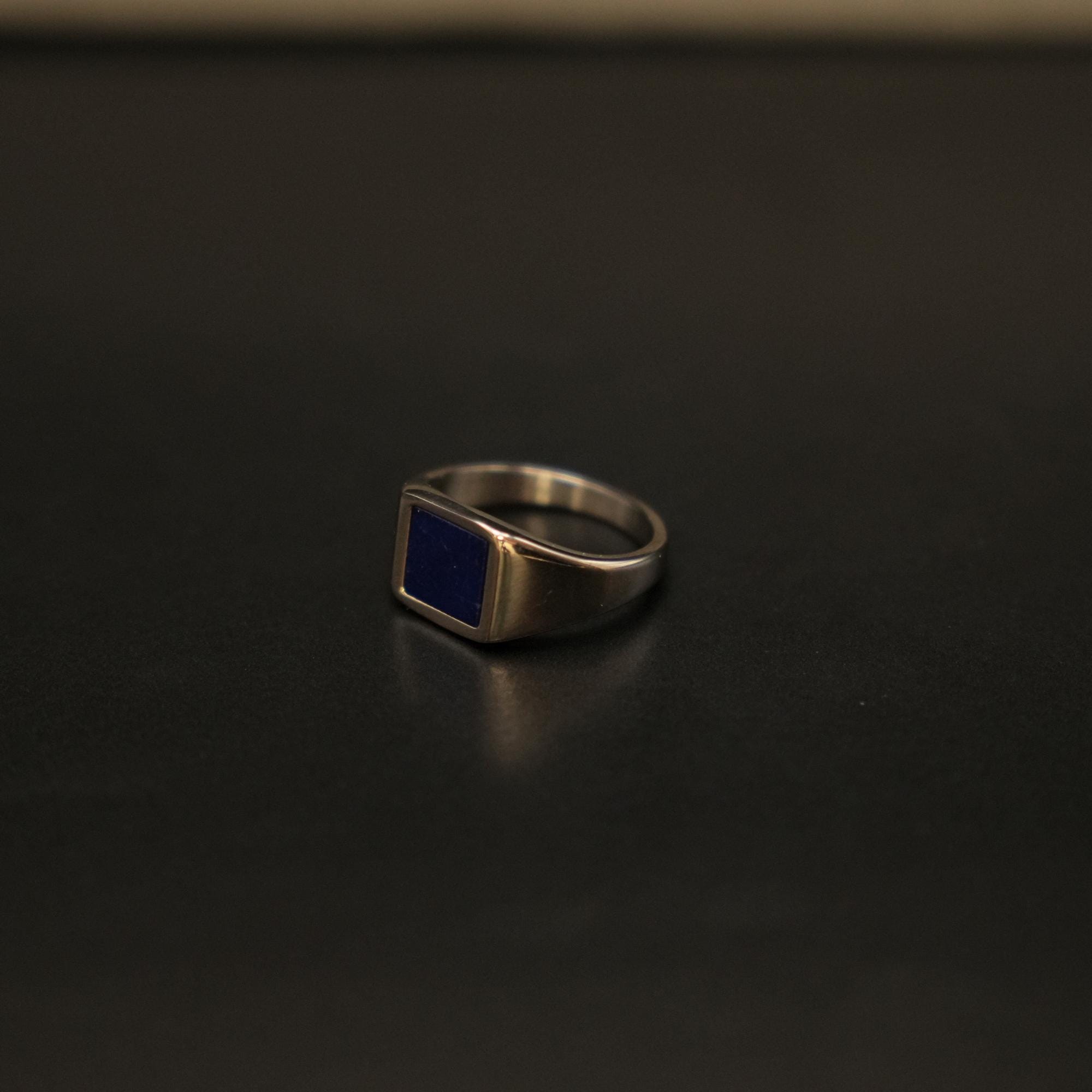Mens Ring - Lapis Signet Ring Gold Pinky Ring - Mens Blue Lapis