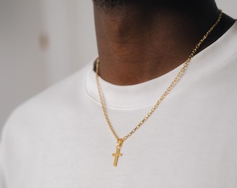 Gold Cross Necklace For Men - Mens Cross and Gold Plated Chain - Small Gold Cross Pendant - Crucifix Pendant Necklace - Mens Jewelry Gifts