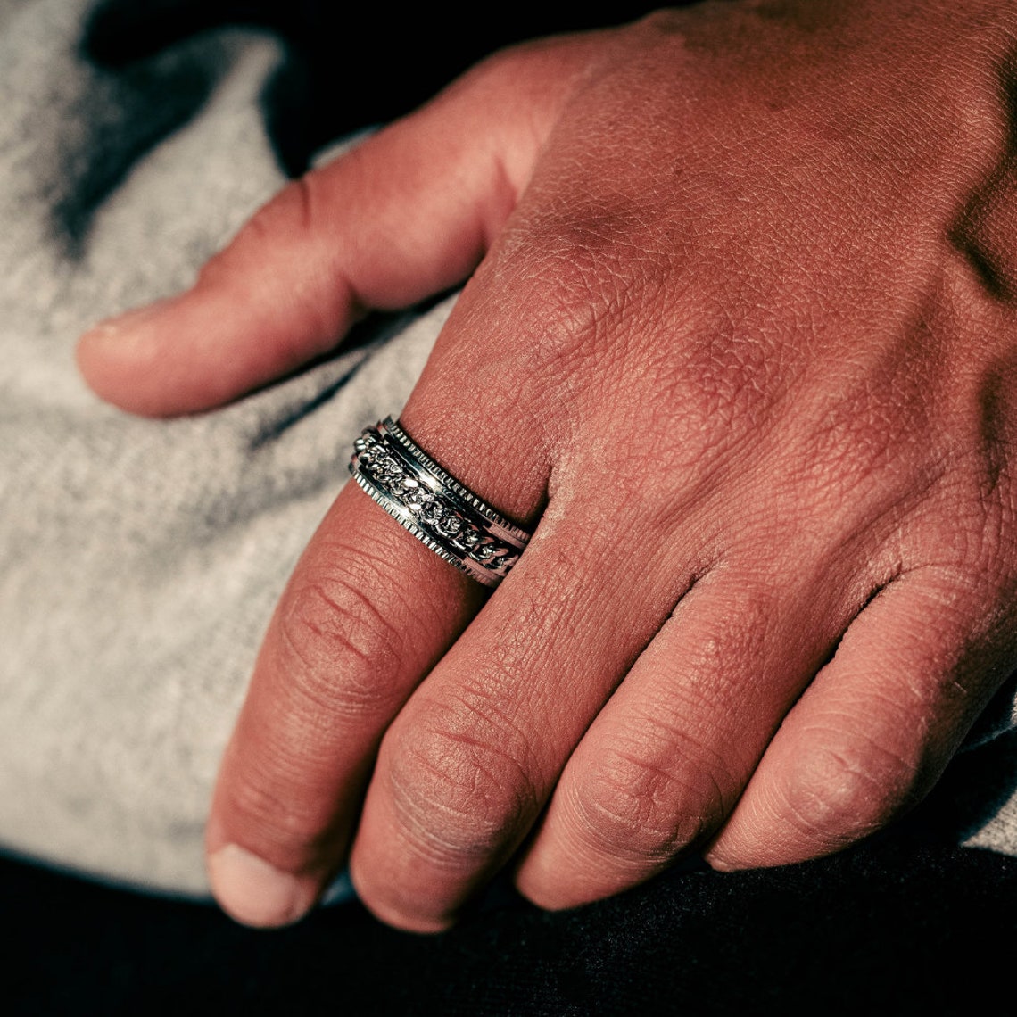 Mens Silver Chain Spinner Ring, Silver Stainless Steel Ring, Statement Band Ring Man Streetwear Jewelry, Rings For Men - By Twistedpendant