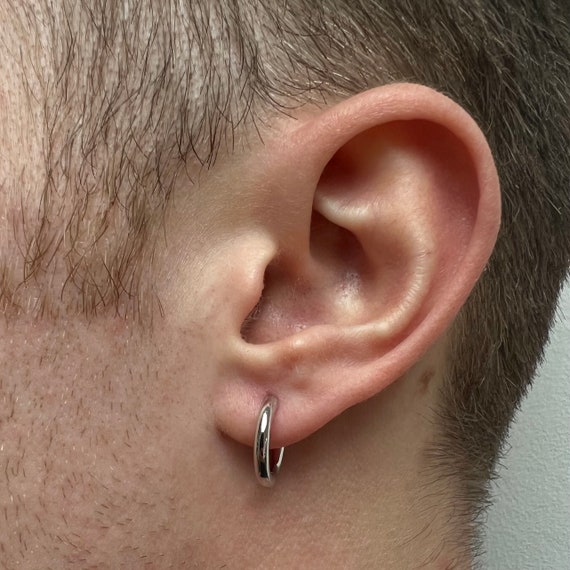 Mens thick silver hoop earrings sale