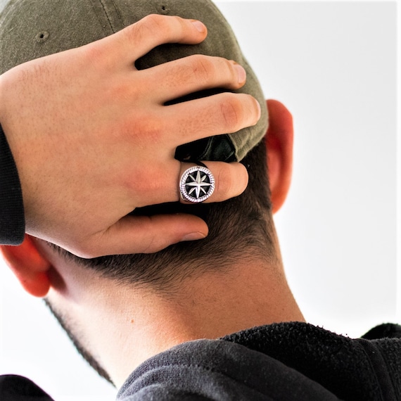 Men's Compass Signet Ring