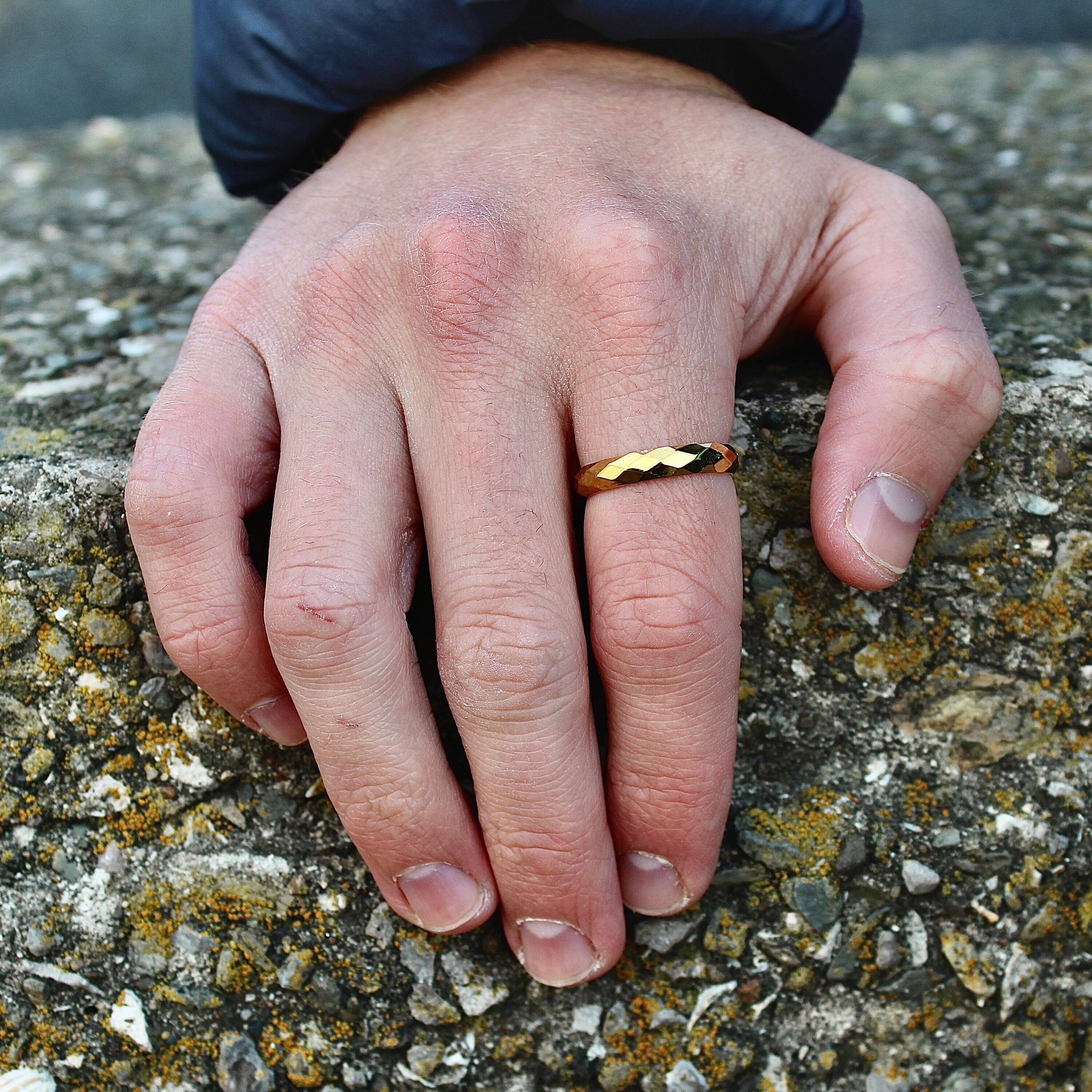 Mens Ring Gold Band Ring Men Hammered Styled Ring Gold Man Etsy
