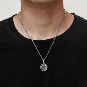 Mens Silver Necklace Pendant Ying Yang Dragon & Tiger Pendant Necklace Stainless Steel, Mens Necklace Pendants for Men, Gifts For Him / Man image 2