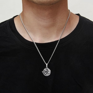 Mens Silver Necklace Pendant Ying Yang Dragon & Tiger Pendant Necklace Stainless Steel, Mens Necklace Pendants for Men, Gifts For Him / Man image 2