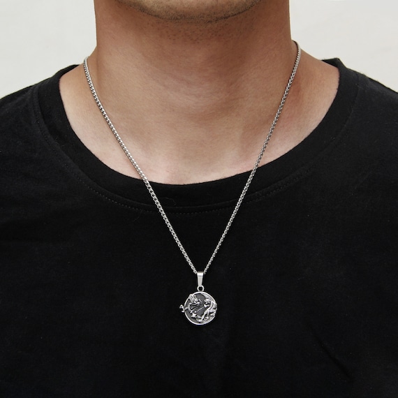 Daesar Men Necklace Stainless Steel Necklace Pendant Retro Punk Dragon Silver Necklace Chain