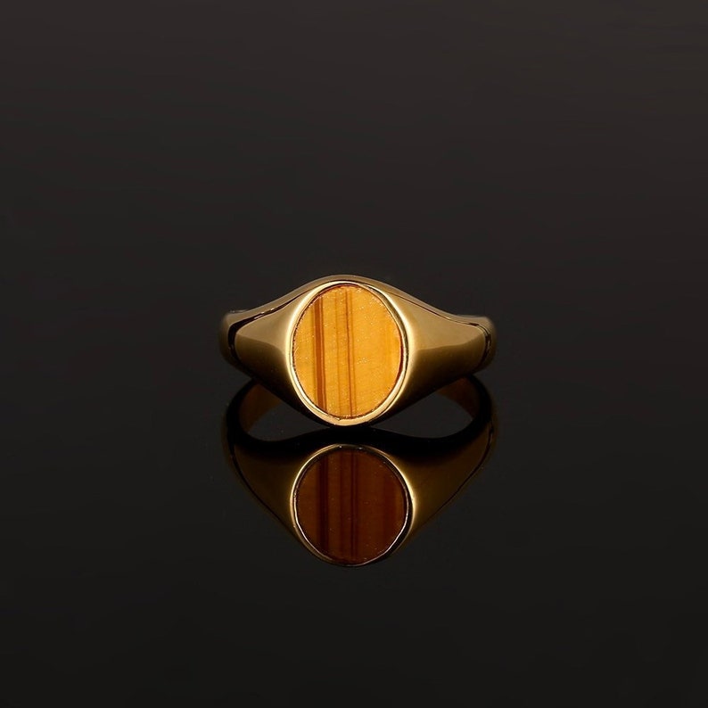 Tigers Eye Ring 18K Gold Signet Ring Mens Tigers Eye Gemstone Pinky Ring Mens Ring Oval Gold Ring For Men Rings By Twistedpendant image 6