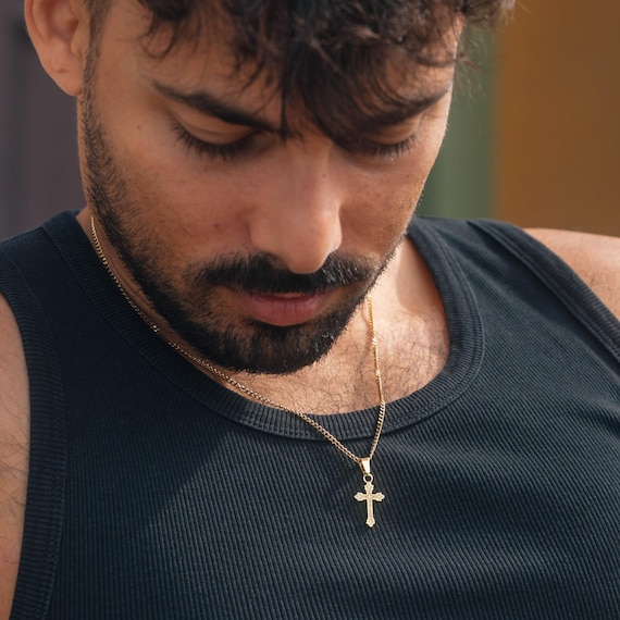 Collana con croce di Gesù INRI in acciaio inossidabile 316L da uomo con ciondolo retrò catena di colore dorato Religione credenza rap per regalo di gioielli per amici  36