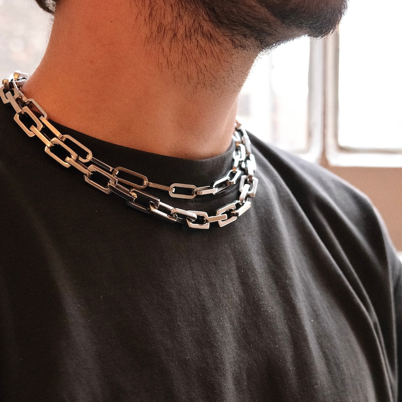 Mens Silver Chain Necklace Screw Lock Thick Choker Chain Mens Etsy