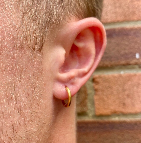 Buy Mens Earrings Gold Hoop Earrings Mens Gold Hoop Earrings Thick 15mm  Hoop Earrings for Men Gold Earrings by Twistedpendant Online in India - Etsy
