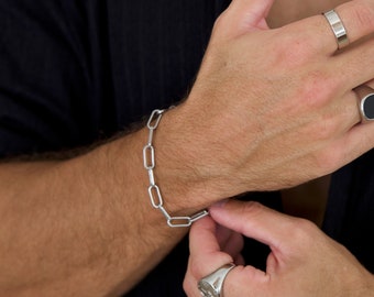 Mens Bracelet, Silver Paperclip Chain, Mens Wrist's Chain Mens Jewelry - Silver Bracelets For Men, Large Link Chain Men - By Twistedpendant